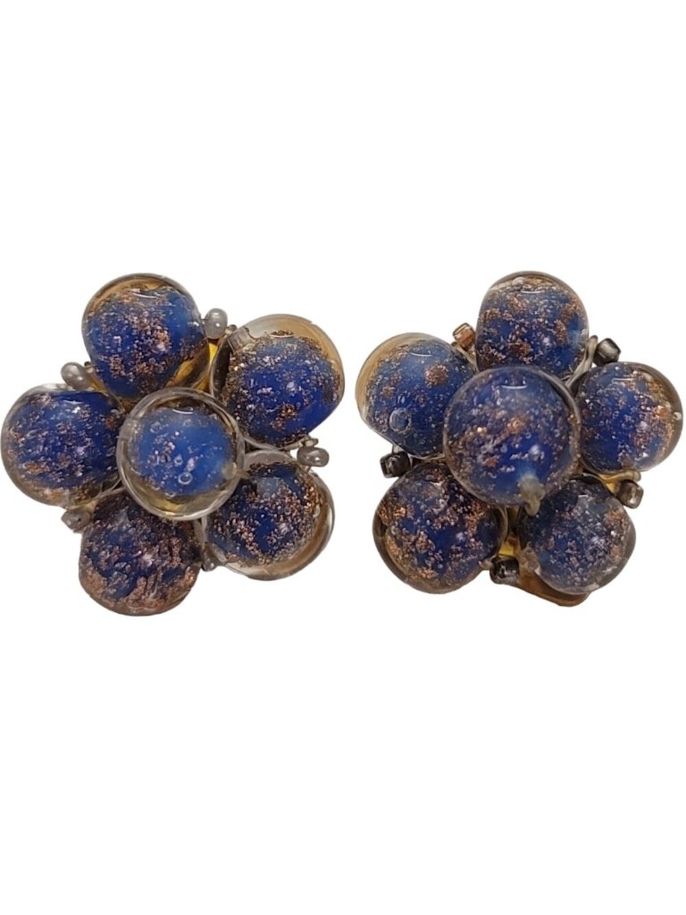 Copper Floss Periwinkle Purple Glass Bead Clip-On Earrings E164